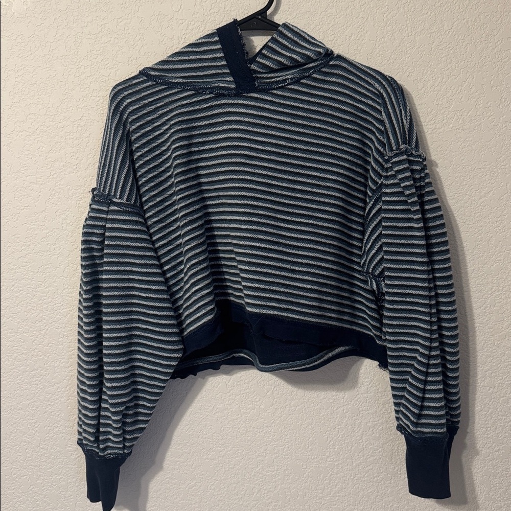Free People Movement navy reversible to multi-stripe crop hoodie